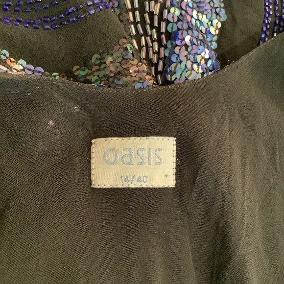 Blue and Black Beaded Sequins Dress Size 14 Pullover by Oasis - Picture 4 of 8